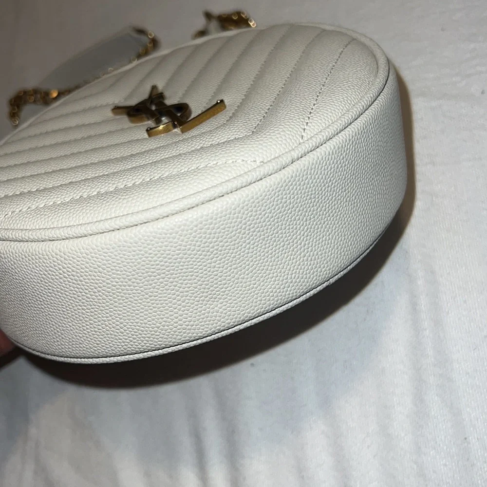 Yves Saint Laurent White Quilted Round Crossbody Bag with Gold Hardware